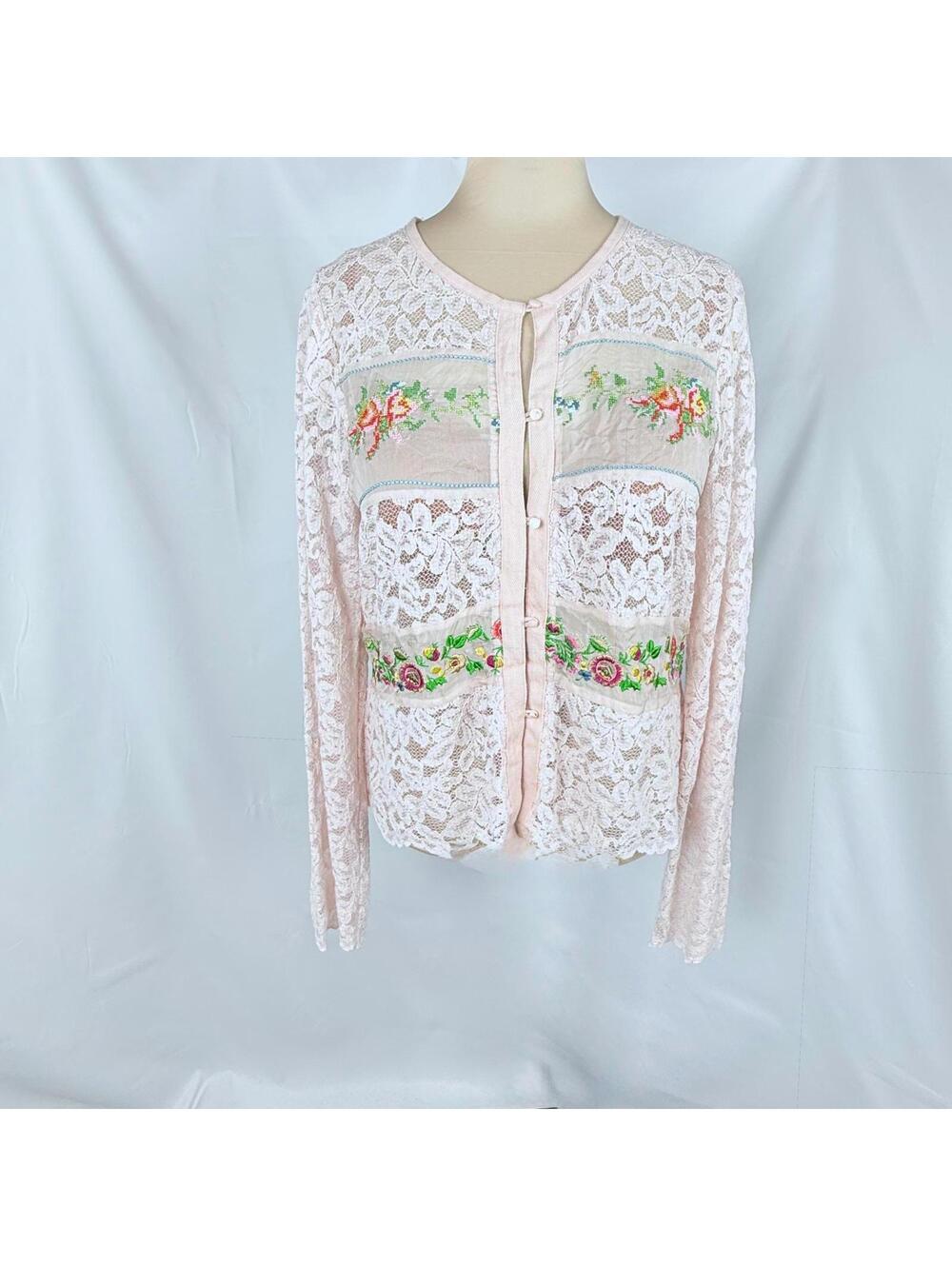 4 Love & Liberty-Johnny Was floral embroidered lace top sheer boho chic